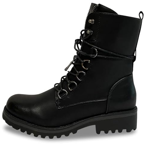 Pogolino Bottines à lacets doublées pour femme Automne Hiver, Noir , 41 EU