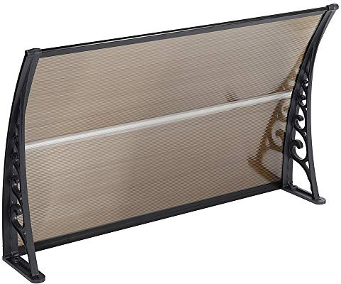 YIMING Auvent de Porte d'entrée, Longueur 150 cm (59,06''), Marquise de Porte et Fenêtres, Auvent de fenêtre en Polycarbonat, UV Protection, Pluie et Neige Protection (Marron-Noir, 98×150×25 cm)