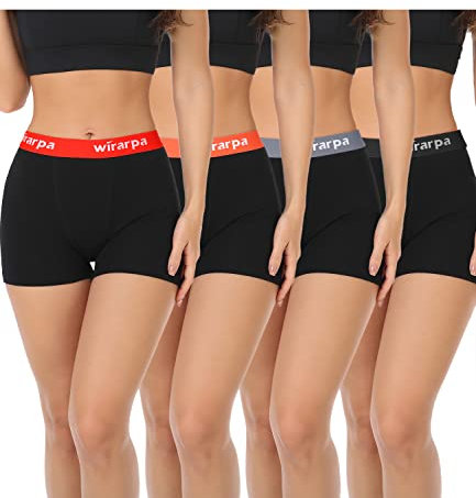 wirarpa Damen Panties Boxershorts Radlerhose Damen Kurze Baumwolle Hosen unter Kleid 3 Schrittlänge Schwarz 4er Pack Größe M