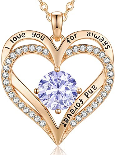 LOUISA SECRET Kette Damen Forever Love Herz Anhänger 925 Sterling Silber Geburtsstein Rosegold Halskette für Damen Valentinstag Weihnachten Geburtstag Schmuck Geschenk für Frauen Mama Frau Freundin