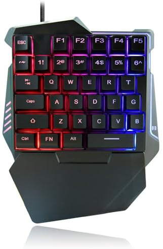 Zunate One Handed Gaming Keyboard, RGB Backlit 35 Keys Gaming Keypad, USB Wired Single Hand Ergonomic Keyboard for Game