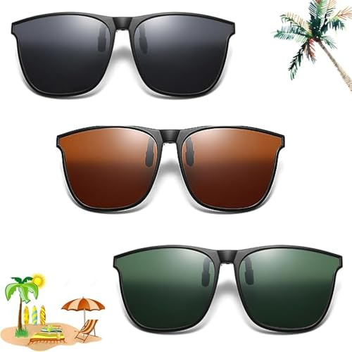 Xinlon 3 Pièces Surlunettes De Soleil, Clip Lunettes De Soleil, Clip Lunettes De Soleil Homme, Clip Lunettes De Soleil Polarisées Pour Hommesfemmes Pour Pêche La Conduite Et Les Activités De Plein Air
