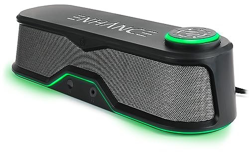 ENHANCE SB1 Altoparlante per Computer High Excursion - Soundbar USB con Picco da 10W, Controllo del Volume LED, Pass Through per Cuffie, Design Sotto Monitor - Audio Potente per PC e Laptop