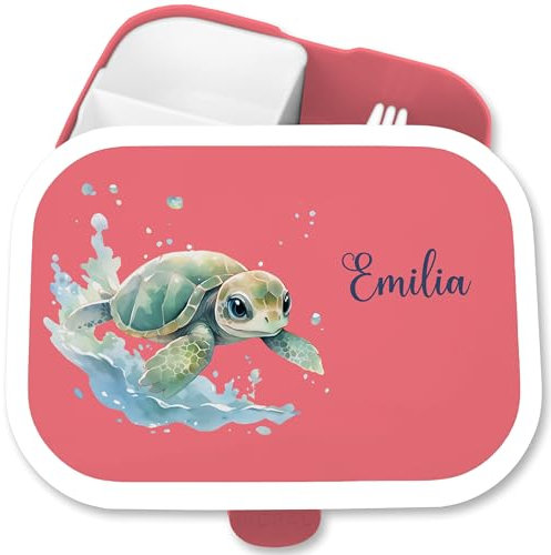Brotdose Kinder Campus für Mepal - Brotbox Schildkröte Lunchbox Schildi Vesperbox Panzertier I Turtle - 750 ml - Rosa - name meerestiere schildkröten unterwasser snackbox brotbüchse