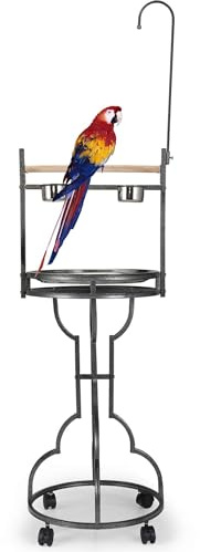 COZIWOW 72 Parrot Stand,Stainless Steel Tray Bowls Large Bird Playstand,Parrot Perch with Easy Grip,Wrought Iron Bird Stand with Toy Hook,Macaw Play Gym Ground Stand Rolling Wheel,Pet Gift