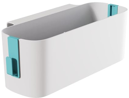 Nattduksställ förvaring vit plast Caddy hängande korg 33,2 x 11,3 x 12 cm bredvid hyllan med 2 krokar, hörnställ för sovsal collage, baby säng (grön)