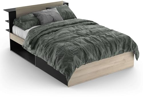 Miroytengo Cama Matrimonio Life en Color Roble Kronberg y Negro Mate con Cabecero y 2 Cajones 135/140x190/200 cm