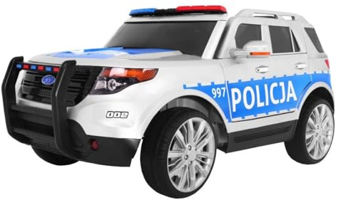 Voiture de police 12 V, pour enfants, bleu, 1-6 ans, télécommande, lumières, sons et mégaphone