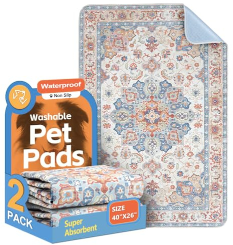 Washable Pee Pads for Dogs, 2 Pack Reusable Puppy Training Pads 102x67cm Super Absorbent Waterproof Dog Training Pads, Non-Slip Potty Pads for Floor, Crate, Whelping Pads Litter Mat Pet Supplies