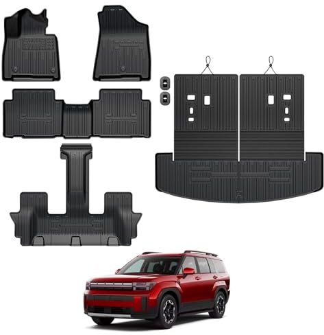 GALVAGNITE Floor Mats for Hyundai Santa Fe 2024-2026, All Weather Floor Mats Trunk Cargo Liner with Backrest Protectors Accessories, Full Coverage Set (Fit 6/7 Seats)
