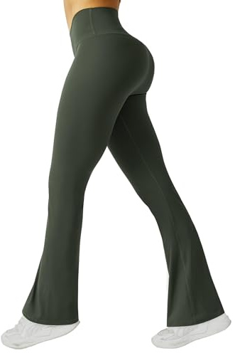 Friptspyg Damen Hose Stretch Yogahose Causal Arbeits Hosen High Waist Freizeithose Business Schlaghose Flared Leggings Sporthose, Armee Grün S