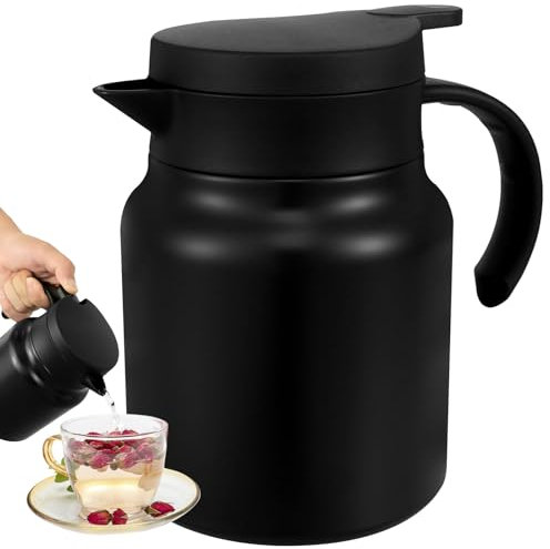 Jarra térmica de café de 1 litro de acero inoxidable aislada al vacío con colador de té desmontable, jarra de agua a prueba de fugas, jarra térmica para café, té, bebidas calientes o frías (negro)