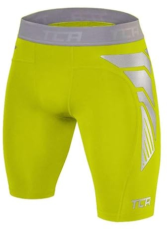 TCA Herr CarbonForce Pro Kompression Baslager Shorts Termiska Under Gear, Lime punch, M