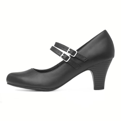 Lilley Violet Womens Black Strap Court Shoe - Size 8 UK - Black