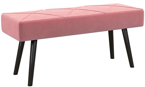 HOMCOM Tabouret multifonction - Repose-pieds de lit moderne - Avec pieds en acier et assise rembourrée - Charge maximale : 120 kg - Pour entrée, couloir, 100 x 36 x 45 cm - Rose