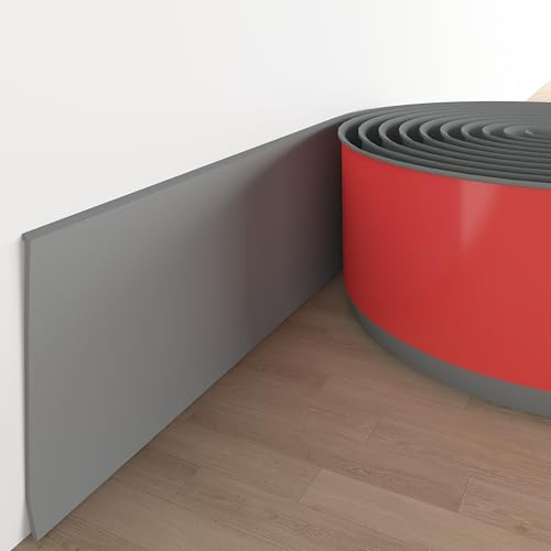 Tridotpul Vinyl Wall Base Baseboard Molding Trim 4 Gray Flexible Self Adhesive Rubber Wall Base Moulding Trim Peel and Stick Design(20Ft, Grey)