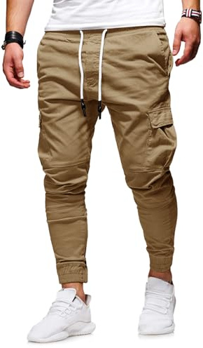 JACKETOWN Pantalón Hombre Chino Cargo Jogger Algodón Deportivo Casual con Bolsillos Cintura Ajustable con Cordón