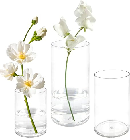 Olrla Vasi cilindrici trasparenti, set da 3 pezzi, piccoli vasi di fiori in acrilico per decorazioni da tavolo di nozze, decorazioni per la casa, ufficio, indistruttibili