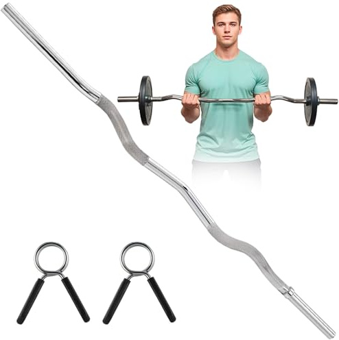 ManiBoom Barra Pesas Ø30mm Recta de 150cm, 180cm y 120cm en Barra Z Curl Compatibles con Discos de Ø30/31mm - Barra de Musculacion, Halterofilia para Gimnasio con Cierres de Resorte (120 centimeters)