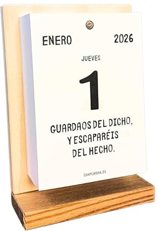 diapordia Calendario de Refranes en Español 2026, calendario de sobremesa con 365 refranes, soporte de madera reutilizable, para escritorio