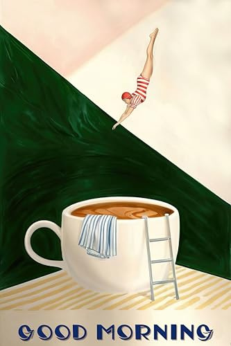 Guten Morgen Poster Kaffeedruck – Retro - Trendy Café-Kunst – Modernes Küchenbild – Kaffeeliebhaber - Wanddekoration für Küche, Restaurant, 30x40 cm