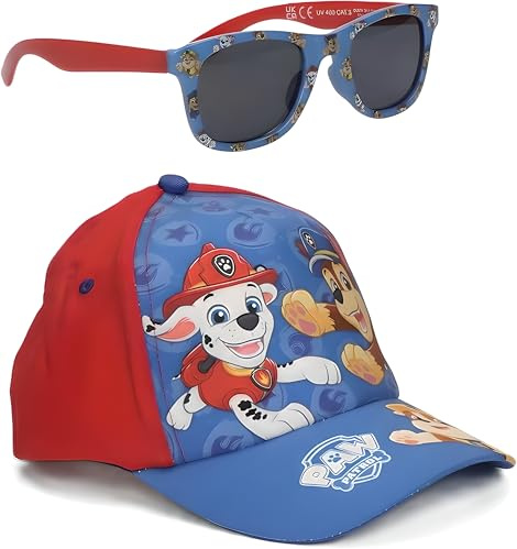 Paw Patrol Cappellino da Baseball e Occhiali da Sole | Cappello e Occhiali con Protezione UV 400 per Bambini (Paw Patrol - Blu/Rosso)