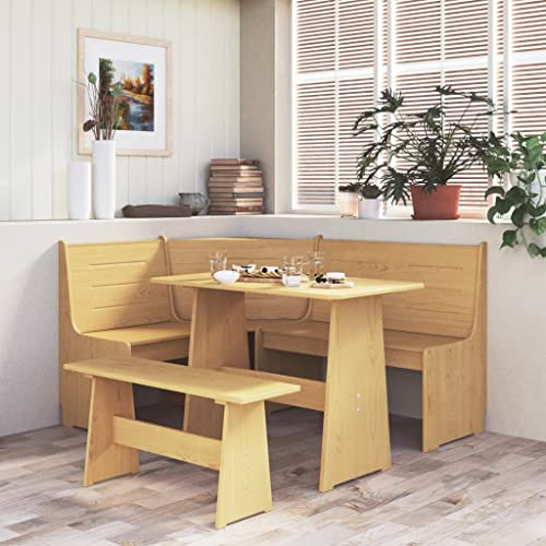 Lumanois Banco de Esquina Reine Madera Maciza de Pino marrón Miel 151 cm,Mobiliario de Comedor y Cocina,28.8kg-327246