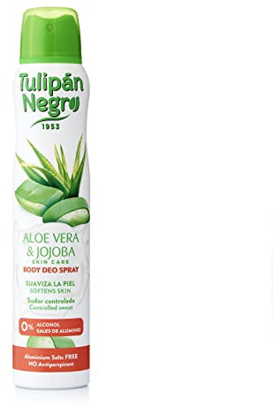 Tulipán Negro Desodorante Spray Aloe Vera y Jojoba 200 ml, 0% Sales de Aluminio, Suaviza la Piel