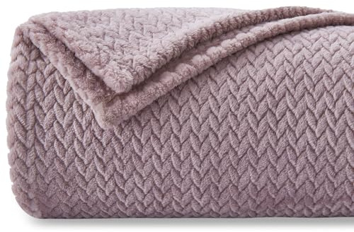 NEWCOSPLAY Super Soft Throw Blanket Light Purple Premium Silky Flannel Fleece Leaves Pattern Lightweight Bed Blanket All Season Use (Light Purple, Throw(50x60))
