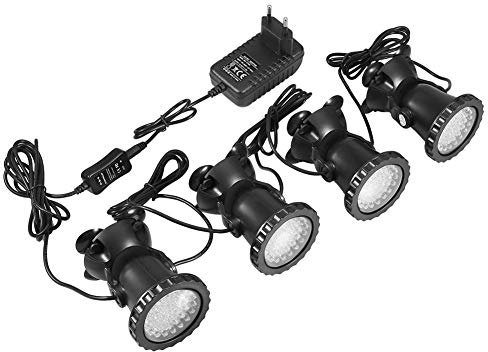 Unterwasserbeleuchtung Unterwasserleuchte Strahler Aquarium Licht Wasserdichtes IP 68 LED Unterwasser Strahler mit Fernbedienung für Wasser Garten Teich Fisch Tank(mit 4 Strahler)