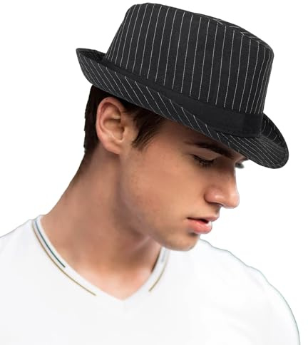 Vikodah Trilby Fedora Hat for Men, Sun Protection Panama Sun Hat Classic Striped Jazz Hat
