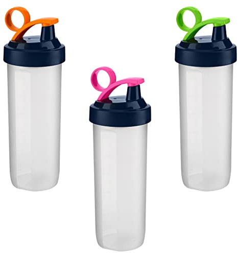 HOMESHOPA 740ml Protein Shaker Bottle, 3 Pack BPA Free Large Sports Water Bottles, No Blending Ball, Leak-Proof Screw-On Lid & Drinking Flip Cap, Durable Drink Bottle for Fitness Gym Camping Outdoor
