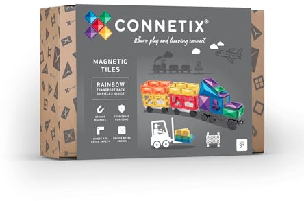 CONNETIX Magnetic Tiles Rainbow Transport Pack, 50 Pieces