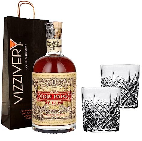Don Papa Rum Small Batch 700 ml 40% Vol. – Geschenkbox-Set mit 2 Rumgläsern aus reinem Glas