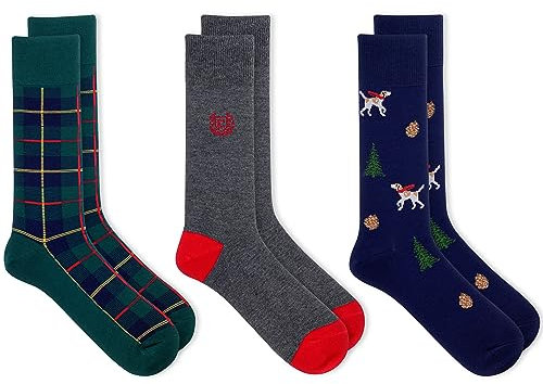 Chaps Herren Casual Dress Gepolsterte Crew-Socken, 3 Paar, klassische Modedesigns, Holiday Dog All Over, 37.5-46 EU