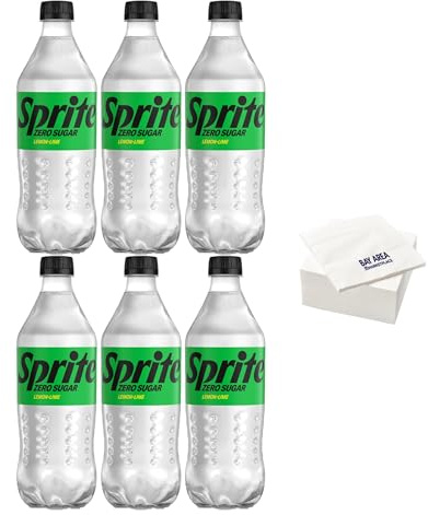 Sprite Zero Sugar, 20 Ounce Bottles, (Pack of 6) with Bay Area Marketplace Napkins
