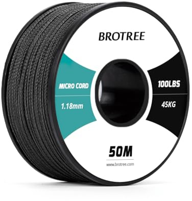 Brotree Micro Cord 1.18mm Paracord 50M Thin Cord Braided Cord for Bracelet, Crafting and DIY - 45kg Breaking Load (Black)