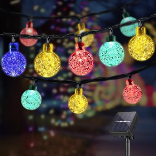LQWELL® Solar Lichterkette Aussen 5M 15LED 8 Modi für Innen und Aussen Kettenlicht Kristall Kugeln IP44 Wasserdicht Garten Terrasse Balkon Hochzeit Party Fenster (Bunt)