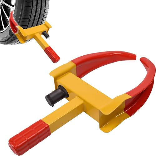 XMTECH Universal Wegfahrsperre Radkralle Reifenkralle, Parkkralle Radschloss Diebstahlsicherung mit Sicherheitsschloss & 2 Schlüsseln, verstellbar für Auto,Anhänger, Wohnwagen, Wohnmobil, Rot/Gelb