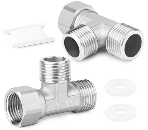 ERGAOBOY 2 pezzi 304 in acciaio inox 3 vie destra flessibile mobile Tee connettore, 3/4 maschio BSP T-Fitting tubo dado Unione per spruzzatore, valvola ad angolo, braccio doccia