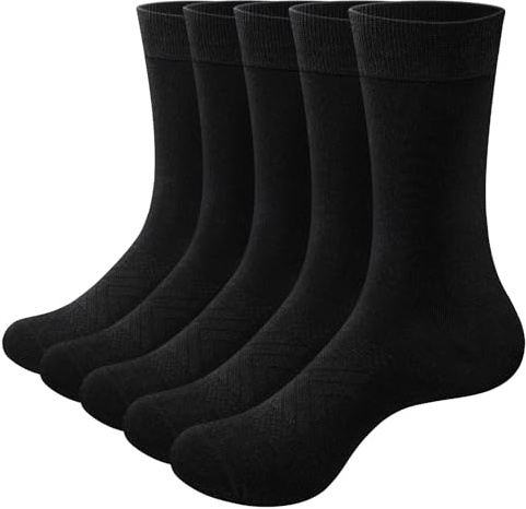 OUYJIA Smart Mens Socks, 5 Pairs Breathable Ani-Odor Plain Black Bamboo Socks, OEKO Certified, Size 5-8, Multipack