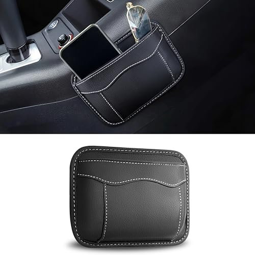 MyGadget Borsa portaoggetti auto [ 19 x 13 cm ] - Con chiusura a velcro che protegge gli interni - Accessorio organizer per sedile in pelle sintetica - Nero