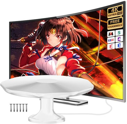 Antenne TV Intérieure et Extérieure Puissante à Signal Élevé TNT - Omnidirectionnelle pour Camping Car, Caravane, Fourgon, Camion, Bateau