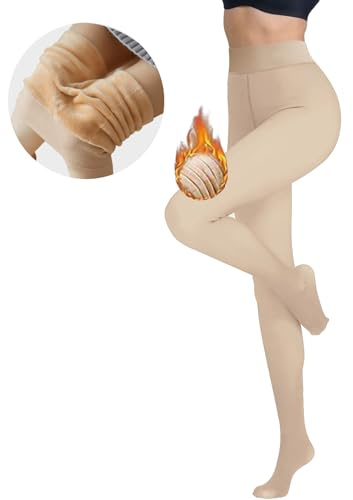 NLAND Collant Thermique Femme Hiver Chaud Collant Doublé Polaire à Taille Haute Extensible Leggings Moulants à Ventre Plat(Beige,300g)