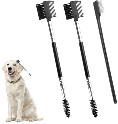 Piriuuo 3 Stück Doppelseitige Tränenfleck Entfernung Kamm, 2 Doppelkopfbürsten und 1 Einzelkopfbürste für Hund Auge Grooming, Entfernen von Krusten und Schleim, Fellpflege