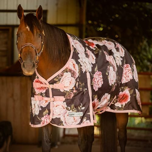 Jeffers Expression 1200 Denier Standard Neck Turnout Blanket, Rose Garden, 69 - Waterproof, Breathable Horse Blanket with 0g Polyfill, No insulation - Ideal Protection for Wind and Rain, Light Weight