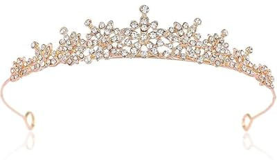 LOZTBUE Couronne de Reine et Tiare de Mariée en Or Rose Bijou de Femme Ronde