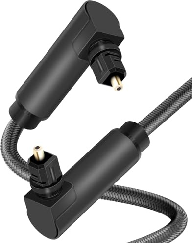 GELRHONR Optical Audio Cable, Right Angle Toslink Optical Cable, 90 Degree Digital Fiber Optic Cord for Sound Bar, TV, Home Theater, Game Console(1M/3.28Ft)