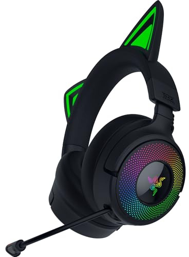 Razer Kraken Kitty V3 Pro - Cuffie da gioco wireless RGB Kitty - orecchie di gatto reattive per lo streaming - Triforce 40mm Driver - Hyperspeed Wireless e Bluetooth - THX Spatial Audio | Nero