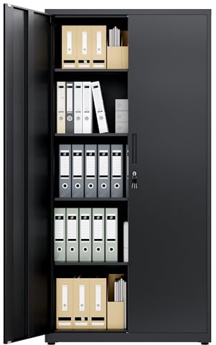 LAND·VOI Steel Storage Cabinet, 5-Tier Lockable Cabinet with Adjustable Shelves, Double-Door Cupboard Storage, For Home, Office Storage, 40×80×181.5cm, Tall Cabinet, Black
